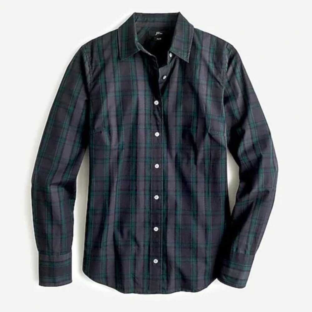 J. Crew Slim Stretch Perfect Shirt In Black Watch Tartan Size 6 EUC - Picture 4 of 14